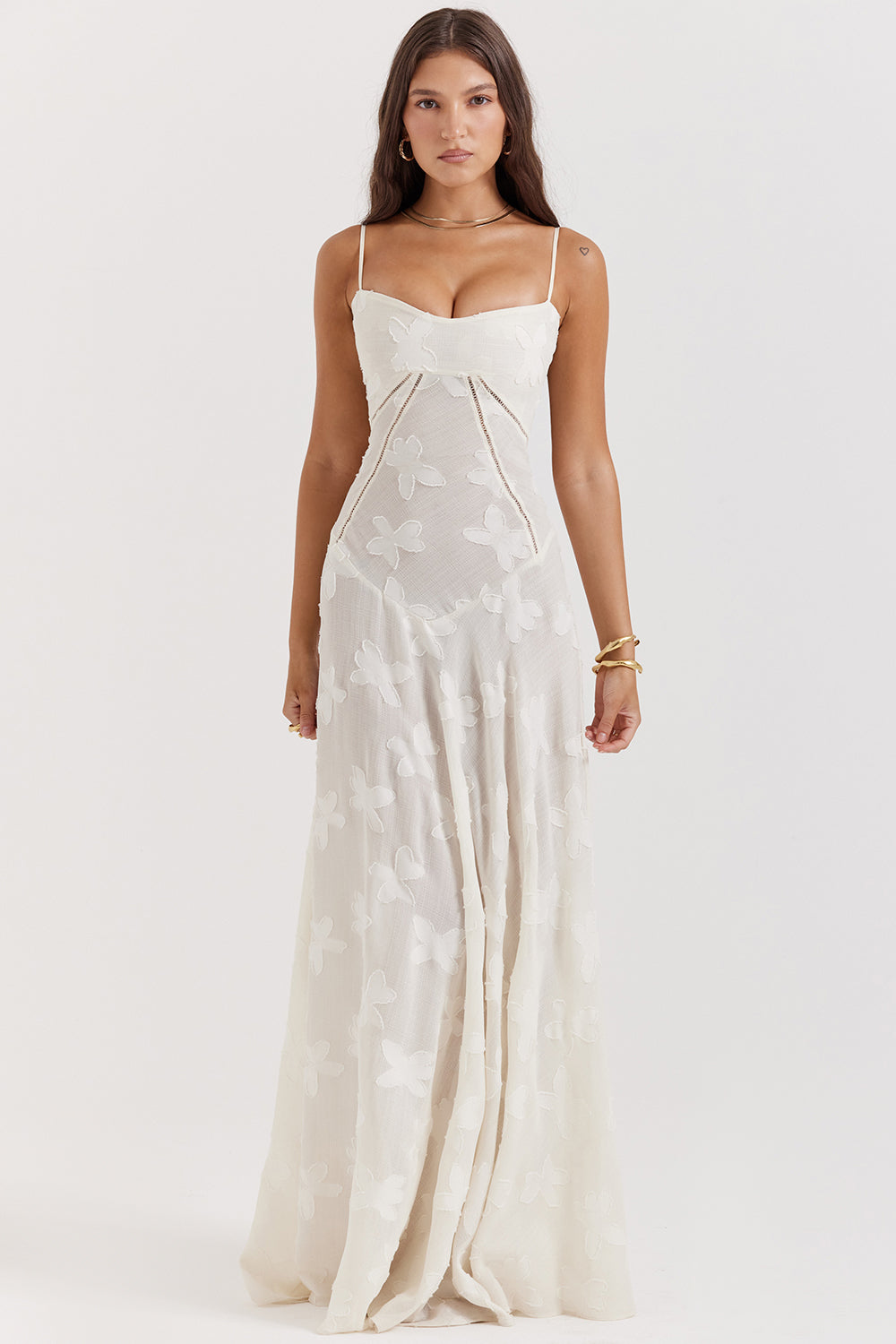 House of CB Seren Floral Lace Back Maxi Dress - Vintage Cream - Dress Hire  AU