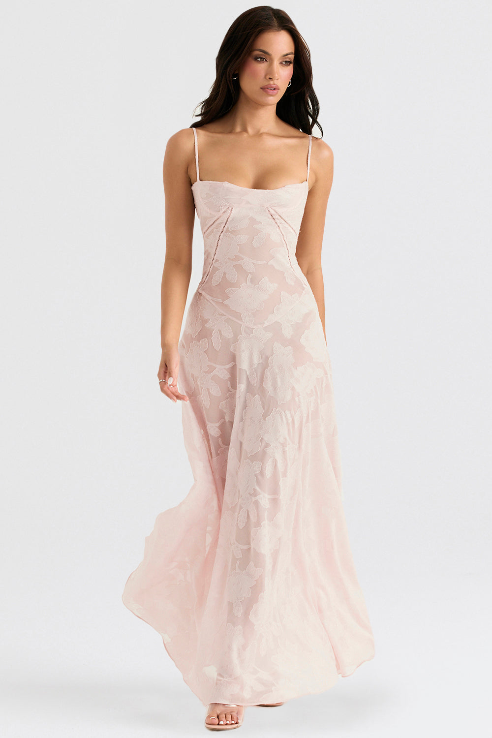 House of CB Seren Floral Lace Back Maxi Dress - Soft Pink – Dress Hire AU