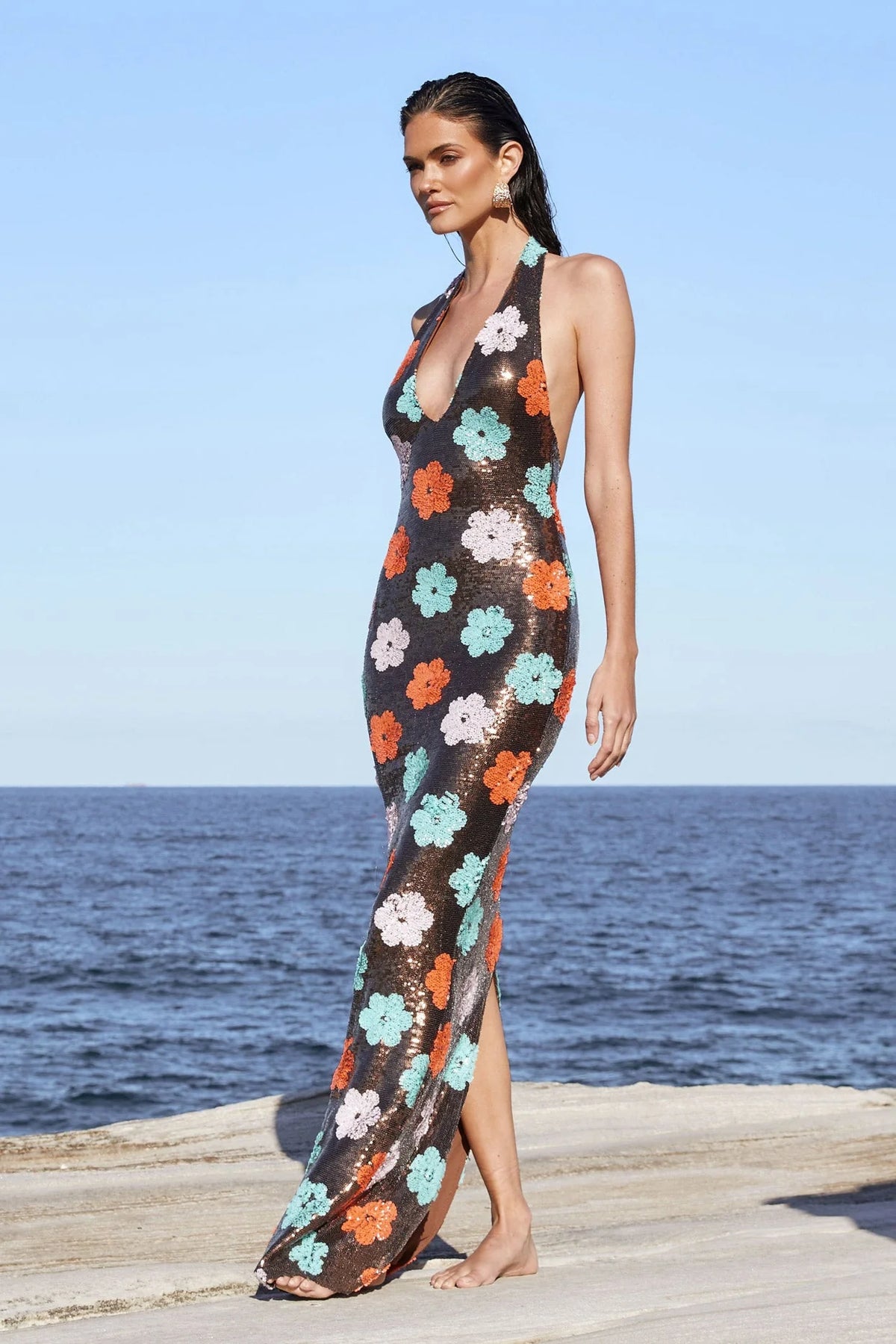 Nookie Sienna Halter Gown - Floral Sequin