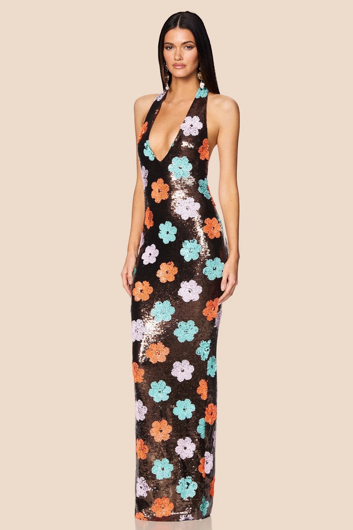 Nookie Sienna Halter Gown - Floral Sequin