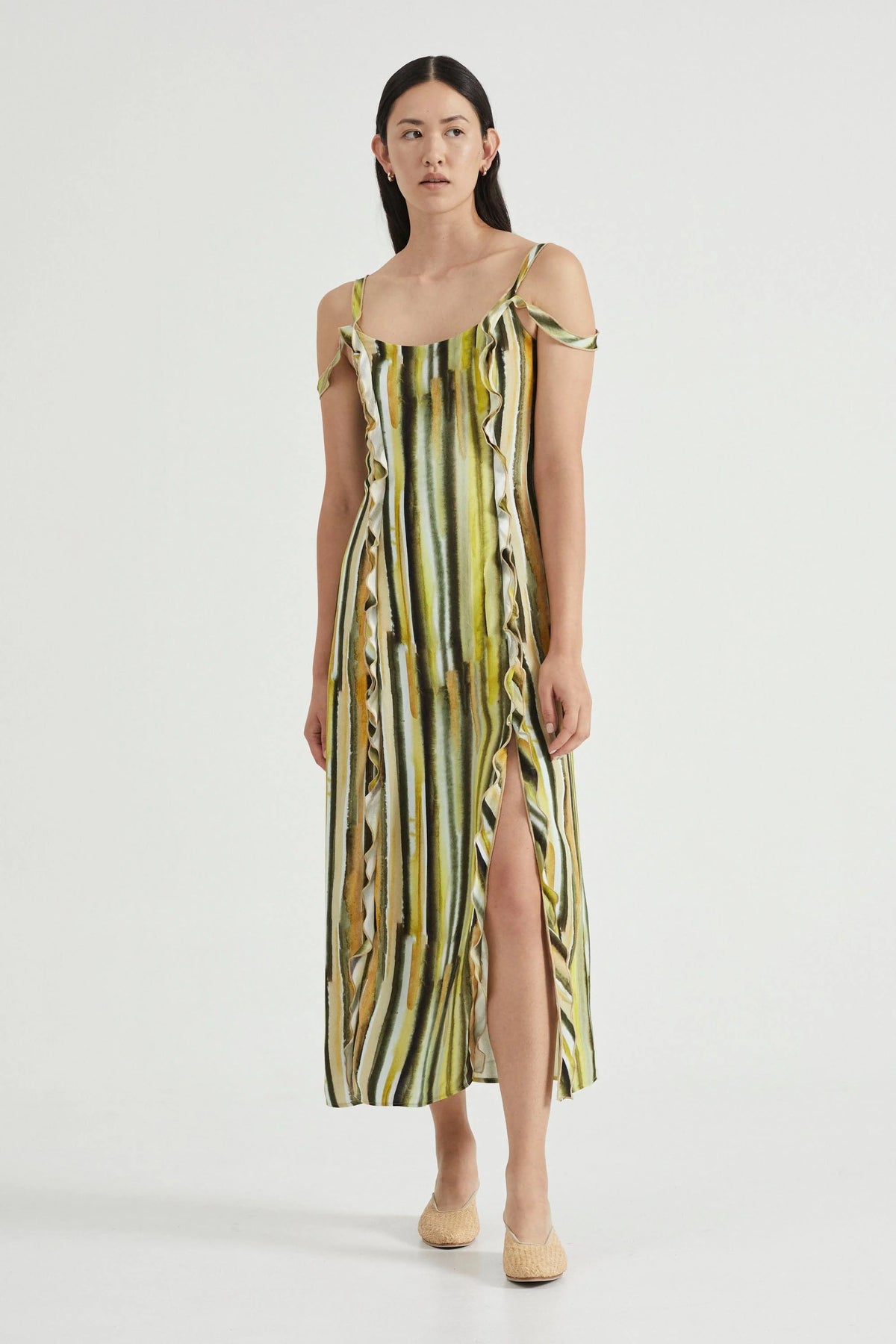Third Form Stroke Frill Slip Dress - Brush Stroke