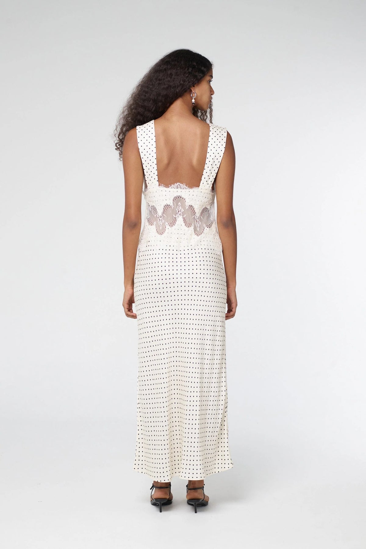 Third Form Visions Lace Deep V Neck Maxi Dress - Cream Polka Dot