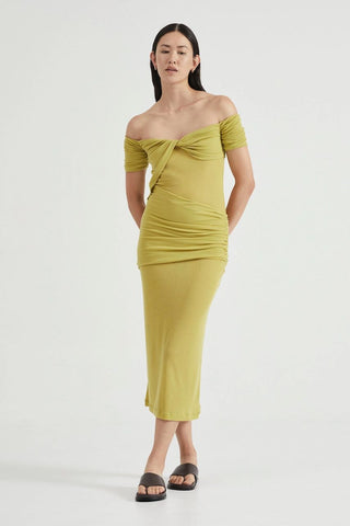 Third Form Wind Through Off Shoulder Dress - Lime