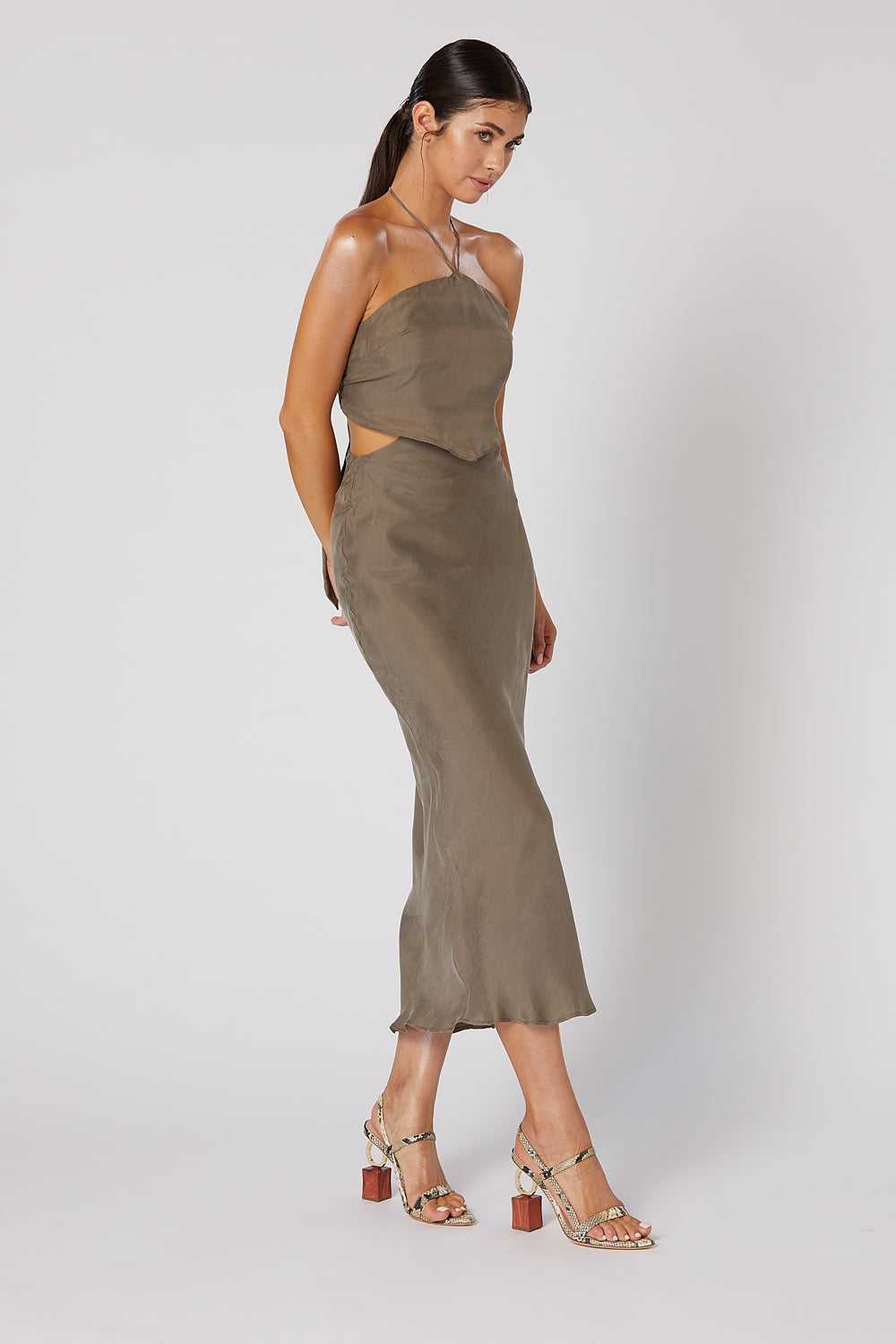 Winona Valley Tie Back Dress - Olive – Dress Hire AU