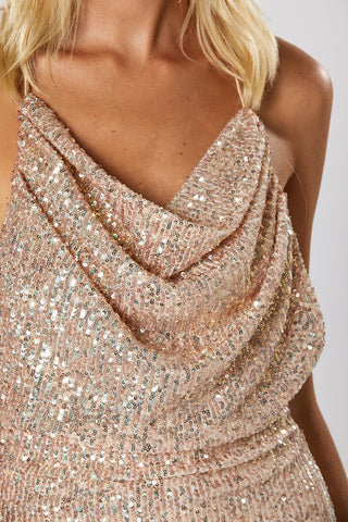 Winona Marquis Cowl Dress - Rose Gold