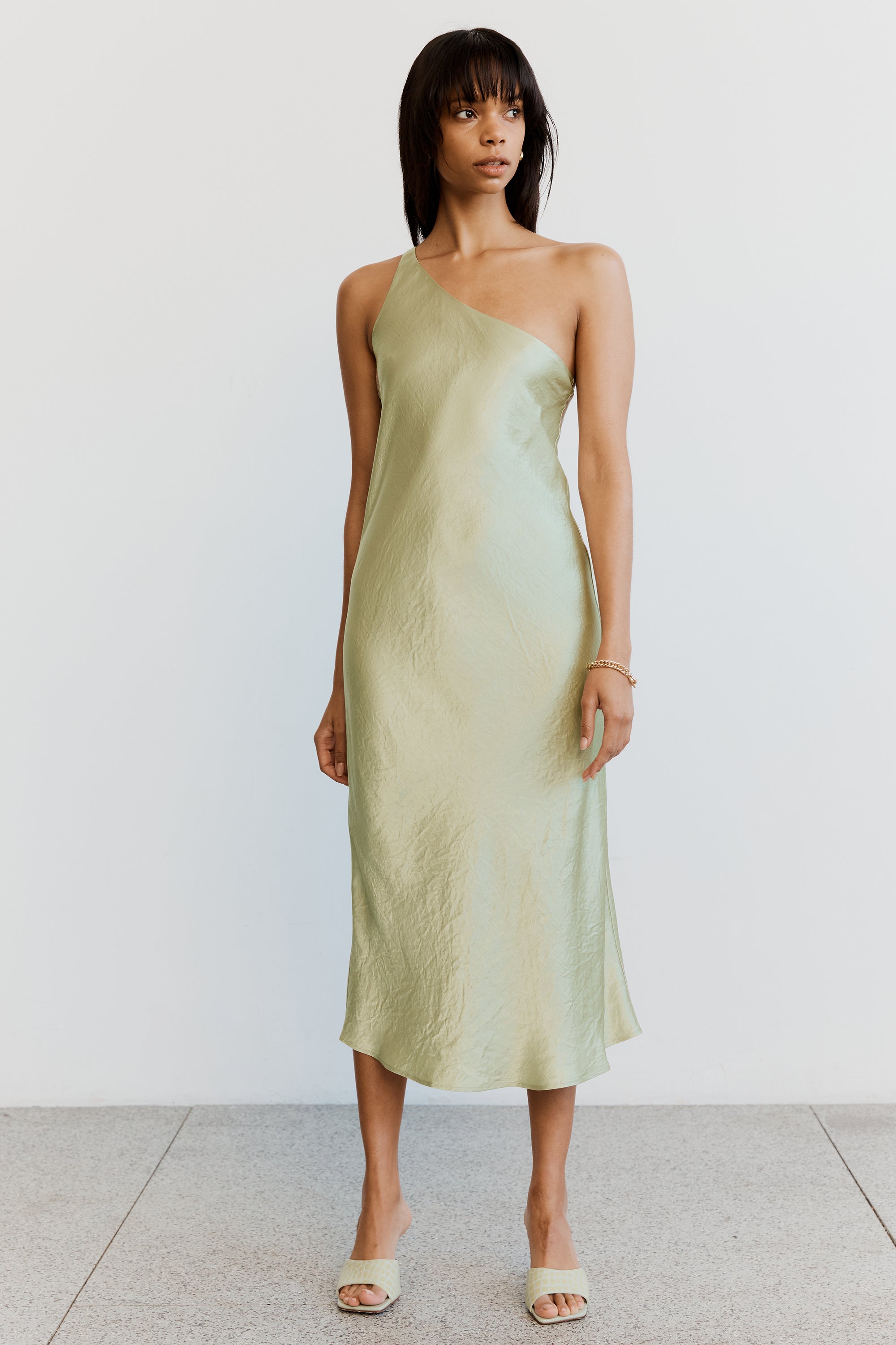 slim fit dress slacks Third Form One Shoulder Maxi Dress in Khaki – Coco & Lola main image 0