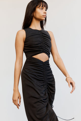Third Form Marble Draw In Midi Dress - Washed Black