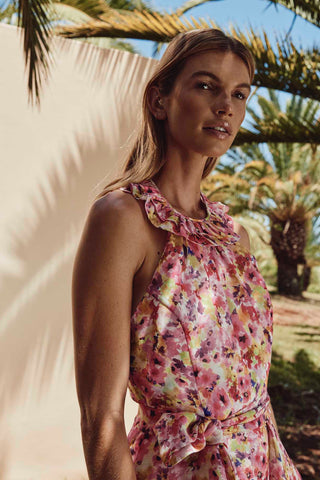 Talulah Angelita Midi Dress - Pink/Yellow Print
