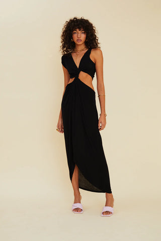 Suboo Ether Sleeveless Cross Over Midi Dress - Black