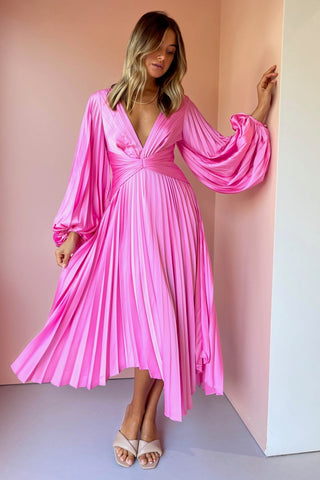 Acler Palms Pleat Dress - Confetti Pink