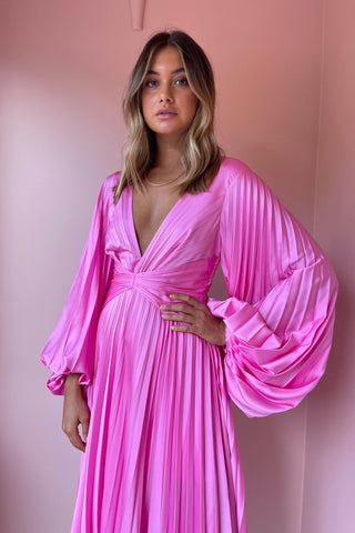 Acler Palms Pleat Dress - Confetti Pink