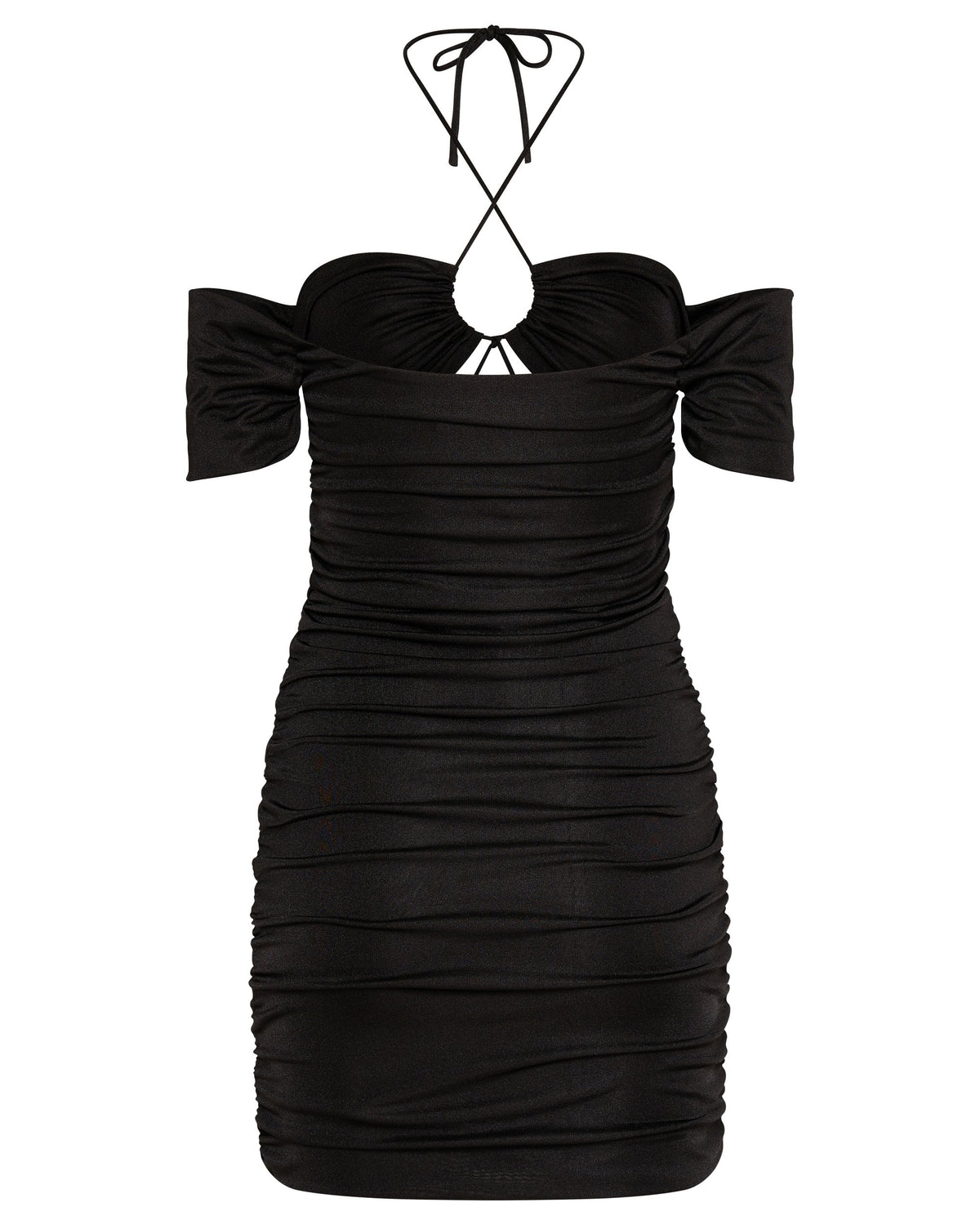 Third Form Look Through Off Shoulder Mini Dress - Black