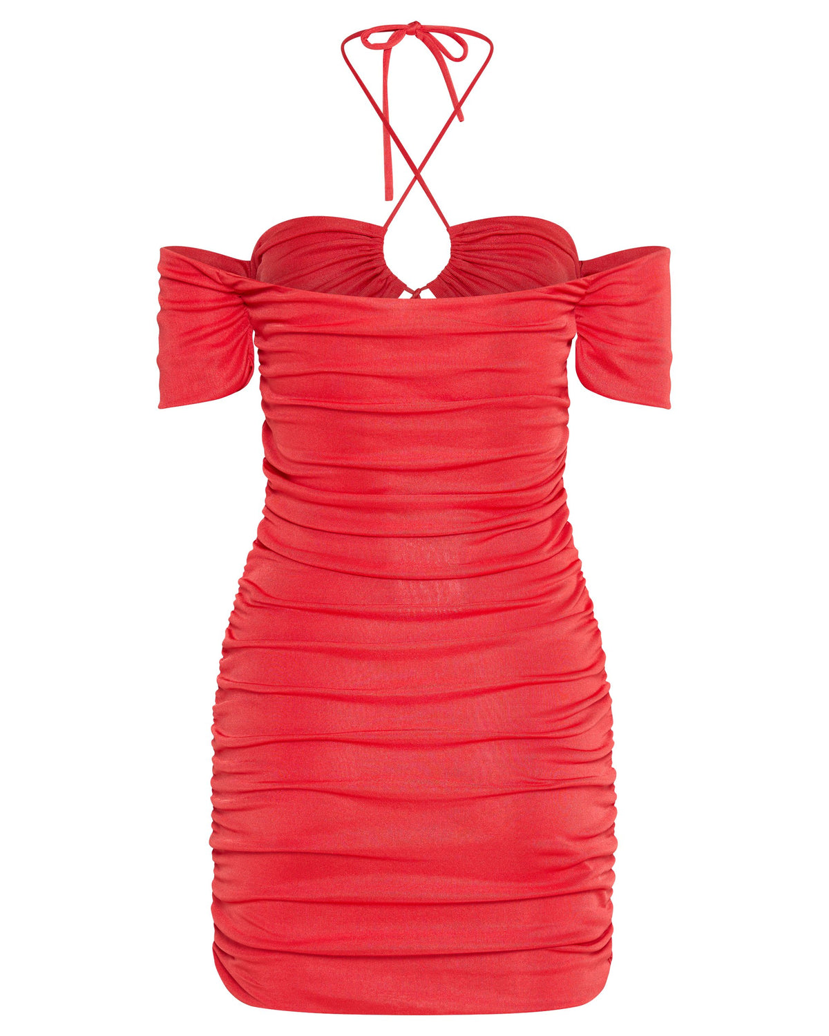 Third Form Look Through Off Shoulder Mini Dress - Coral