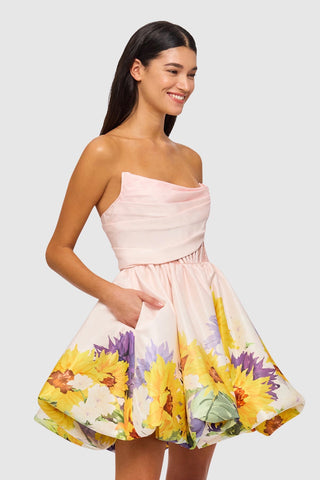 Leo Lin Katy Bustier Mini Dress - Sunflower Print in Pink