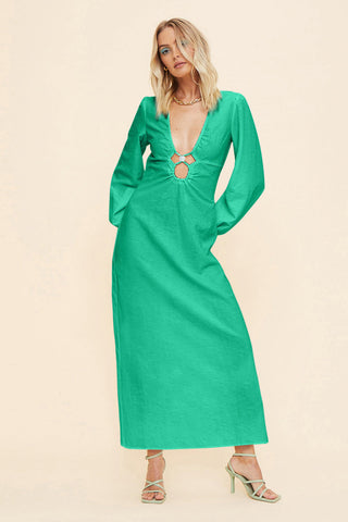 Suboo Elodie Long Sleeve Keyhole Front Maxi Dress - Green