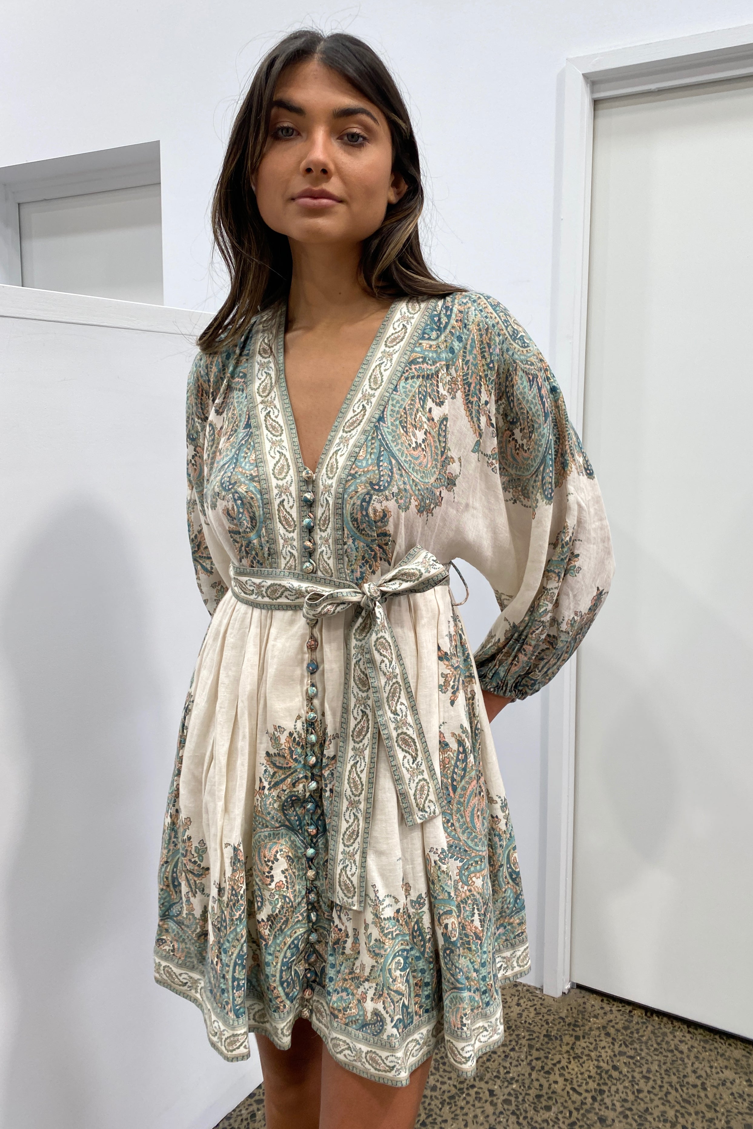 Zimmermann Brighton Paisley Mini Dress Turquoise