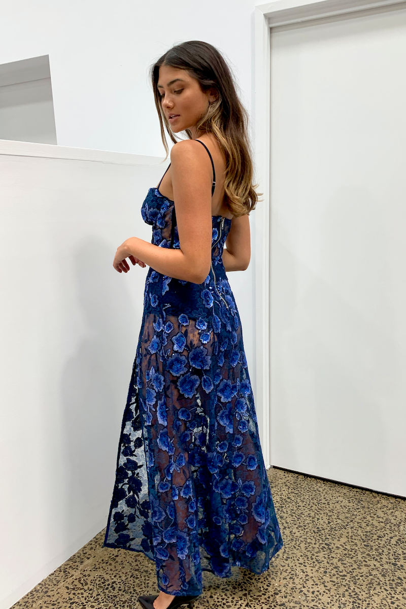For Love Lemons Victoria Embroidered Maxi Dress Bleu Dress Hire AU
