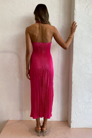 L'idée Soirée Pleated Halter Dress - Cherry