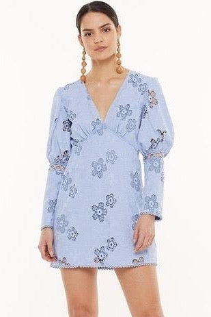 Talulah Blue Hue Long Sleeve Mini Dress - Baby Blue