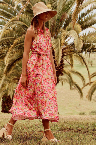 Talulah Angelita Midi Dress - Pink/Yellow Print
