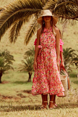 Talulah Angelita Midi Dress - Pink/Yellow Print