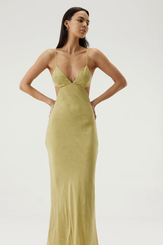 Third Form Paisley Bias Triangle Midi Dress - Pear