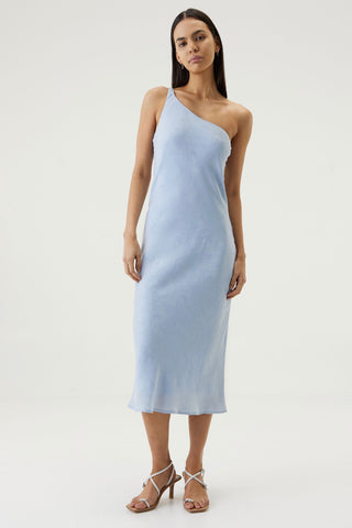 Third Form Paisley Bias One Shoulder Midi Dress - Ocean