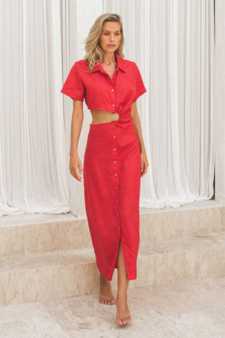Winona Imara Side Cut Dress - Crimson