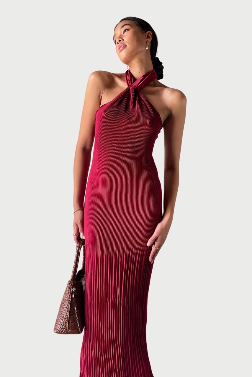 lidee soiree pleated halter dress Soiree Pleated Halter Dress Emerald