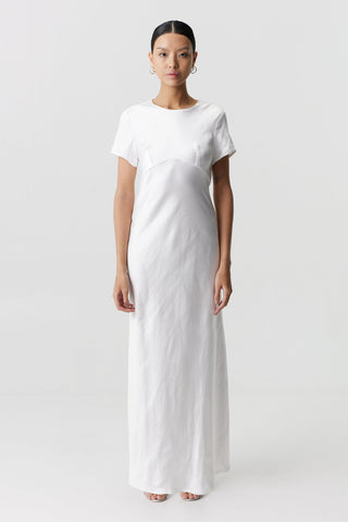 Third Form Satin Bias Maxi Tee Dress - Powder White