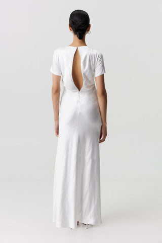 Third Form Satin Bias Maxi Tee Dress - Powder White