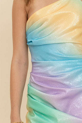 Suboo Ombre One Shoulder Split Mini Dress - Multi